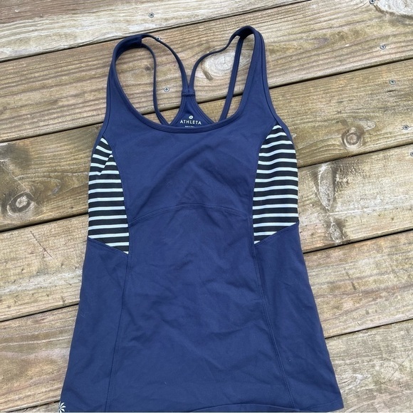 Athleta Stripe Support Top in Navy and White  M 2 in 1 yoga - Picture 3 of 10